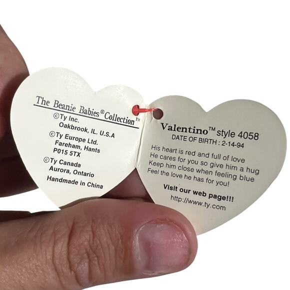 TY Valentino White Beanie Baby 1994 Rare Collectible Mint Tags - Picture 3 of 3